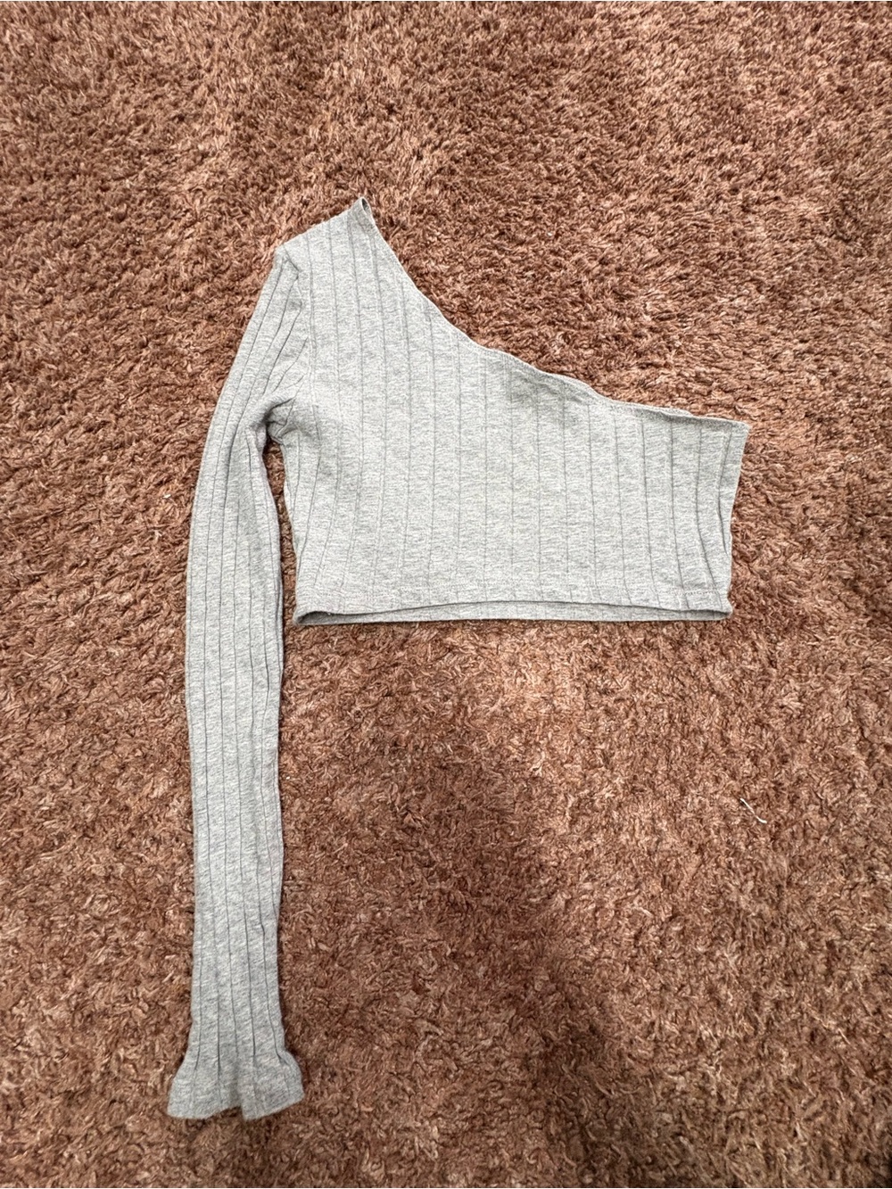 SHEIN Gray One-Shoulder Ribbed Long Sleeve Crop Top